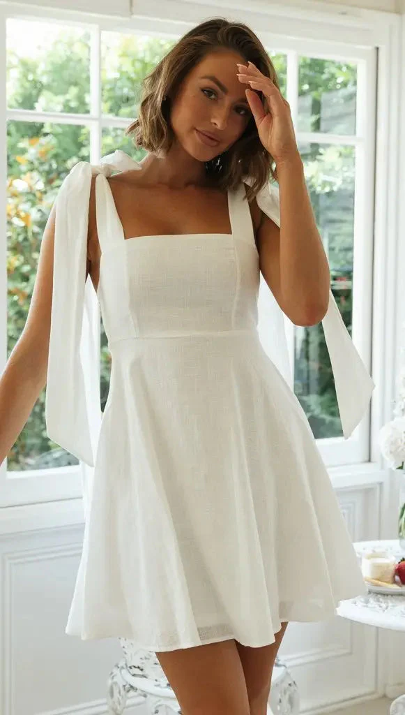 Robe Courte Lin Blanc | Bretelles à Nouer | Légère et Féminine – Image 5