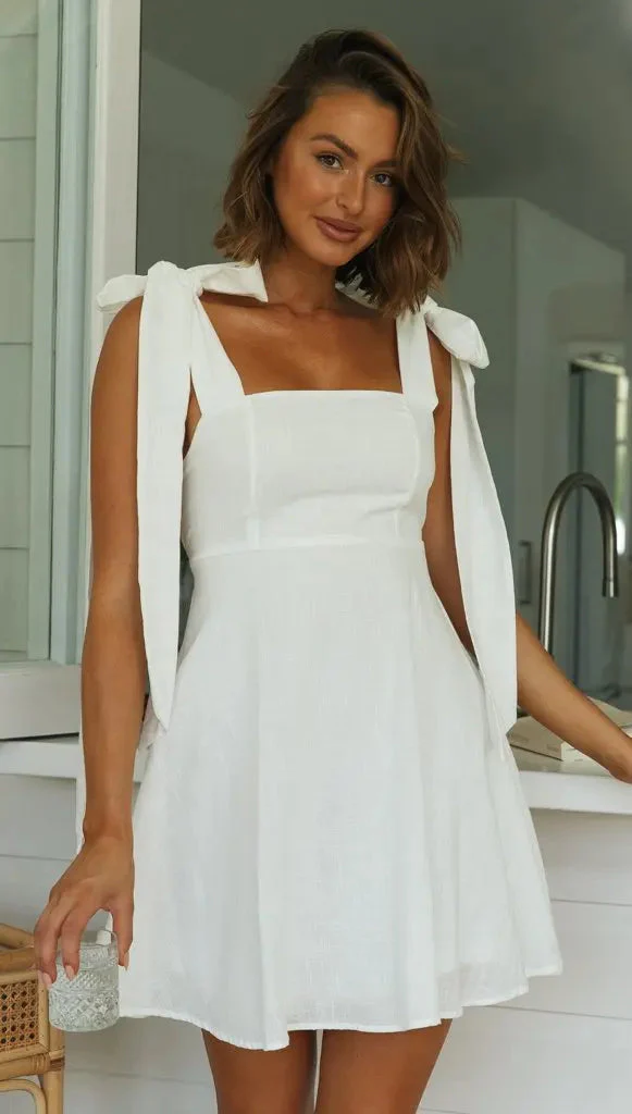 Robe Courte Lin Blanc | Bretelles à Nouer | Légère et Féminine – Image 7