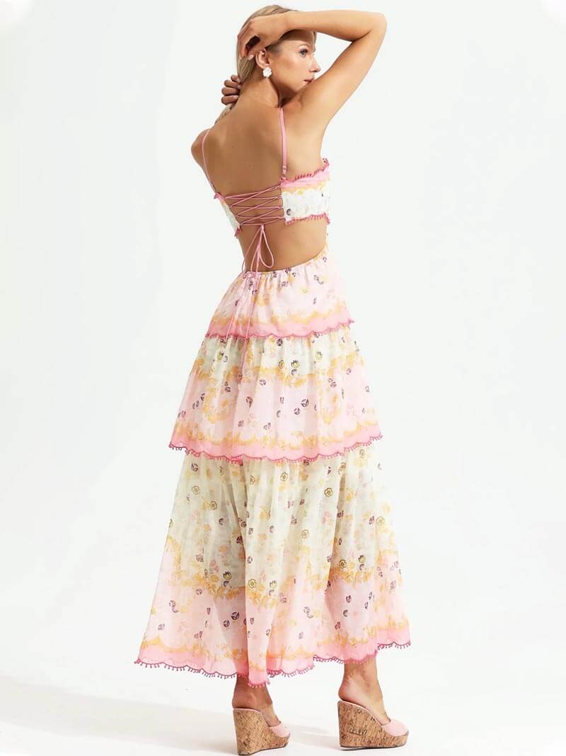 Fleur d'Été | Embroidered Ruffle Halter Maxi Dress – Image 9