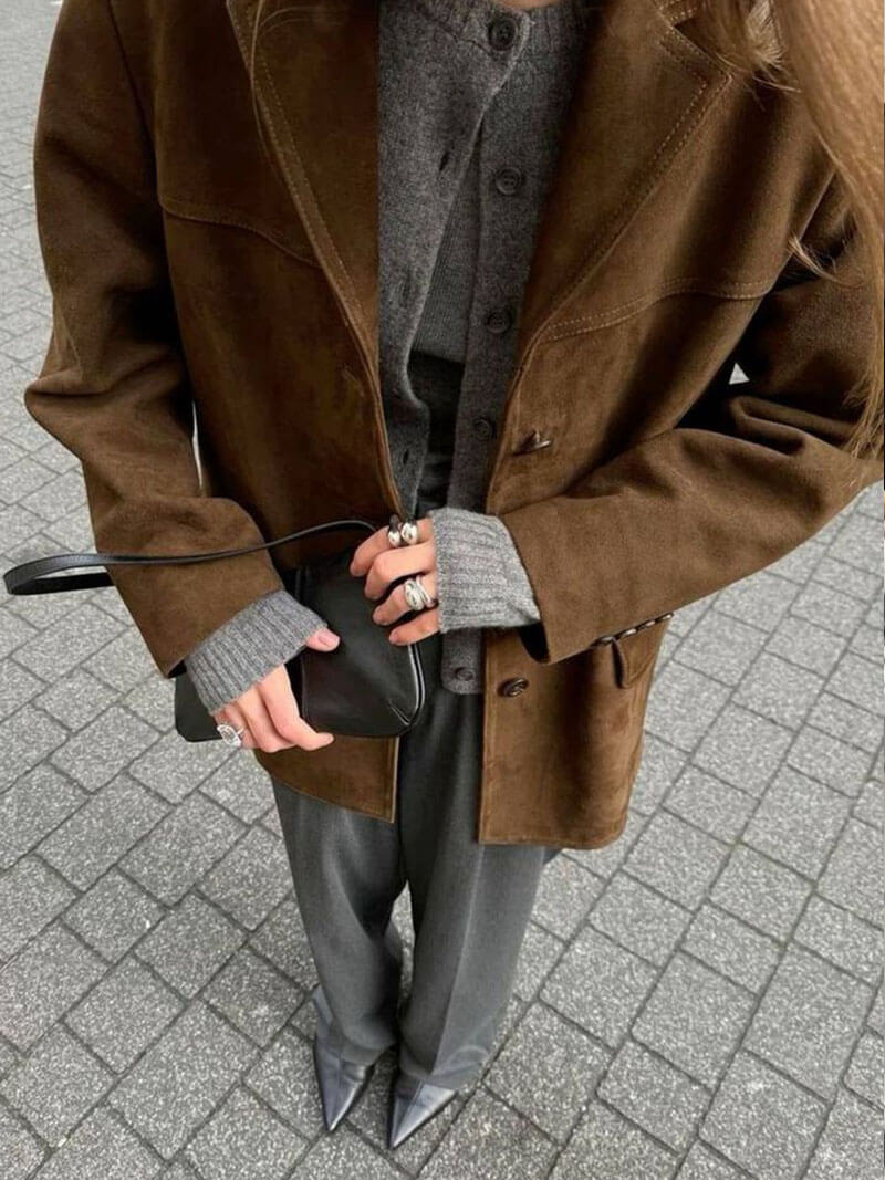 Buttoned Suit Jacket in Synthetic Suede | Classic Elegance – Image 6