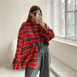 Chemise Oversize à Carreaux | 100% Coton | Look Décontracté et Tendance
