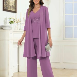 Tailleur-Pantalon Mère De La Mariée À Appliqués 3 Pièces Alaiya