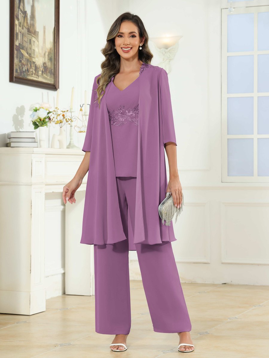 Tailleur-Pantalon Mère De La Mariée À Appliqués 3 Pièces Alaiya – Image 2