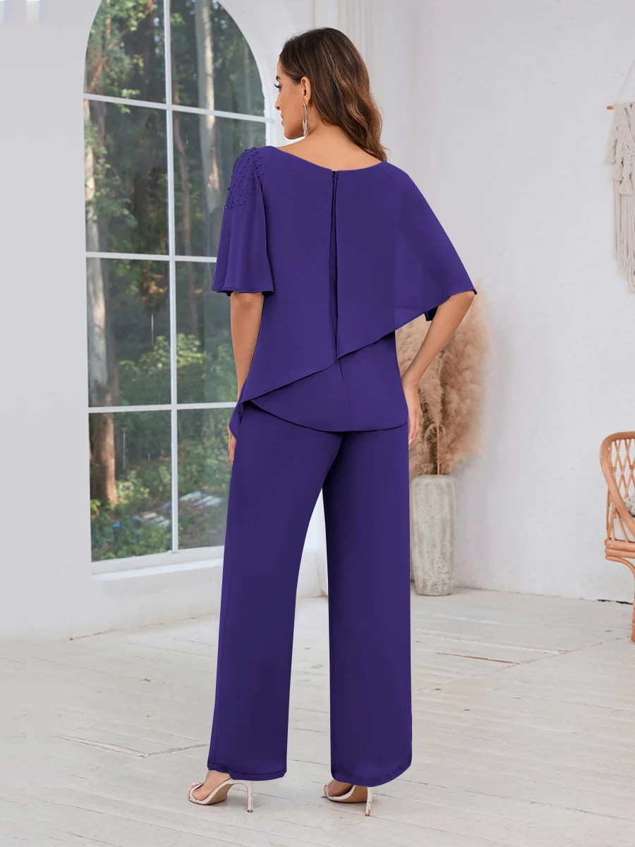 Tailleur-Pantalon Mère De La Mariée En Mousseline À Volants Aviana – Image 4