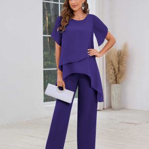 Tailleur-Pantalon Mère De La Mariée À Volants Manches Courtes Alondra