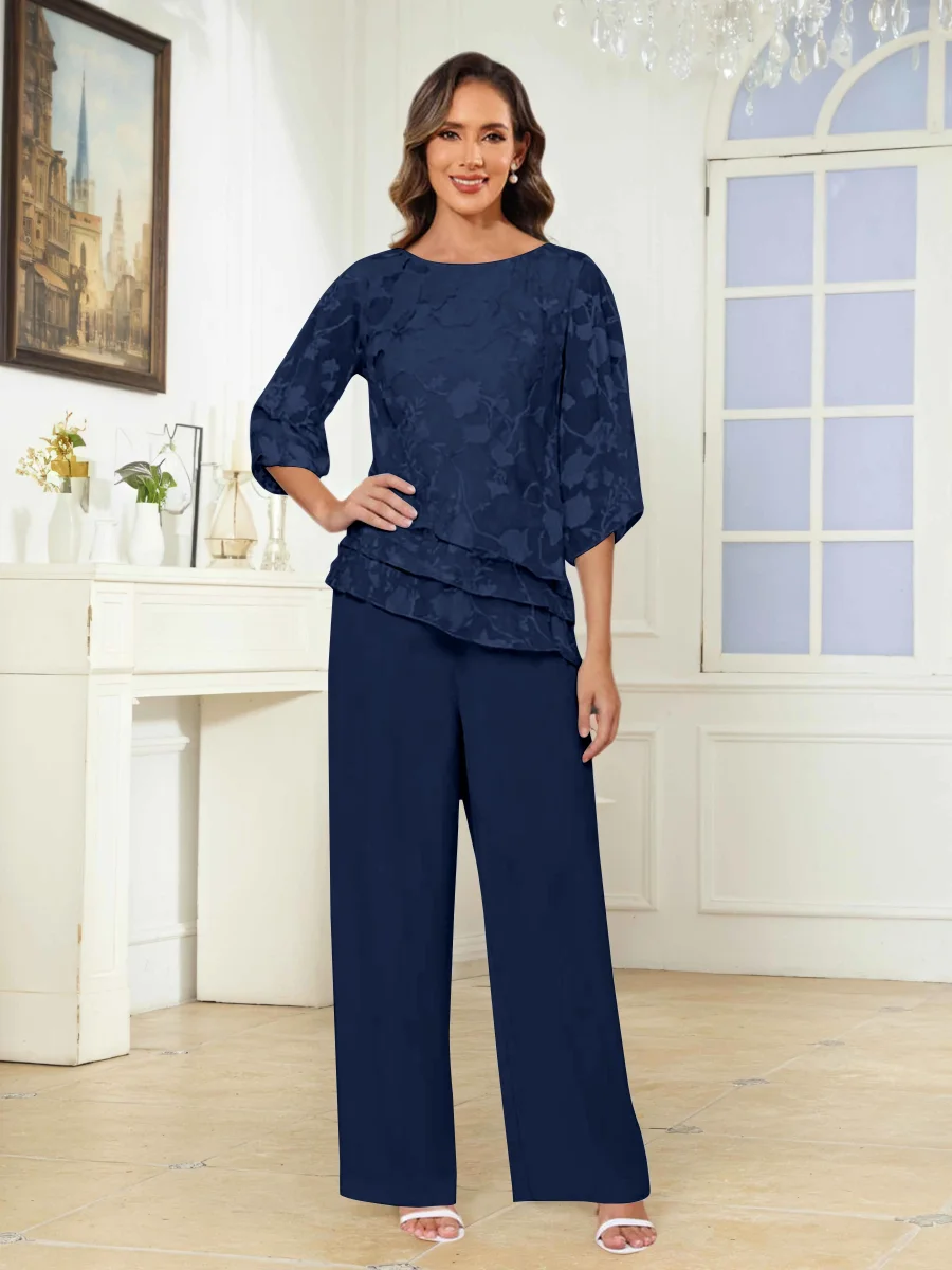 Tailleur-Pantalon Mère De La Mariée 2 Pièces À Col Rond Dentelle Ondine – Image 6