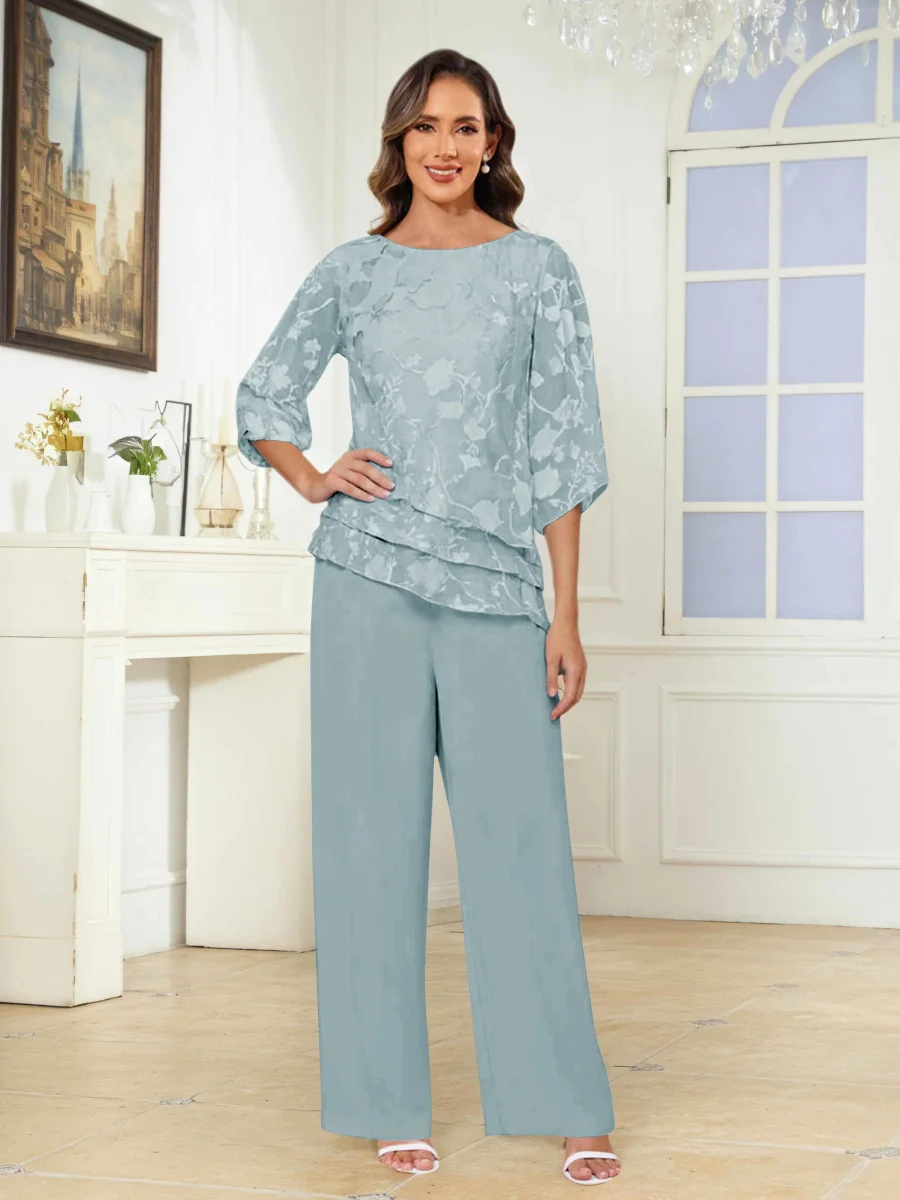 Tailleur-Pantalon Mère De La Mariée 2 Pièces À Col Rond Dentelle Ondine – Image 7
