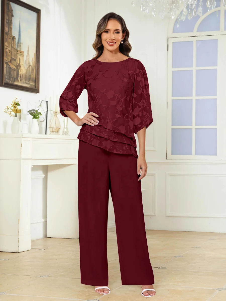 Tailleur-Pantalon Mère De La Mariée 2 Pièces À Col Rond Dentelle Ondine – Image 8