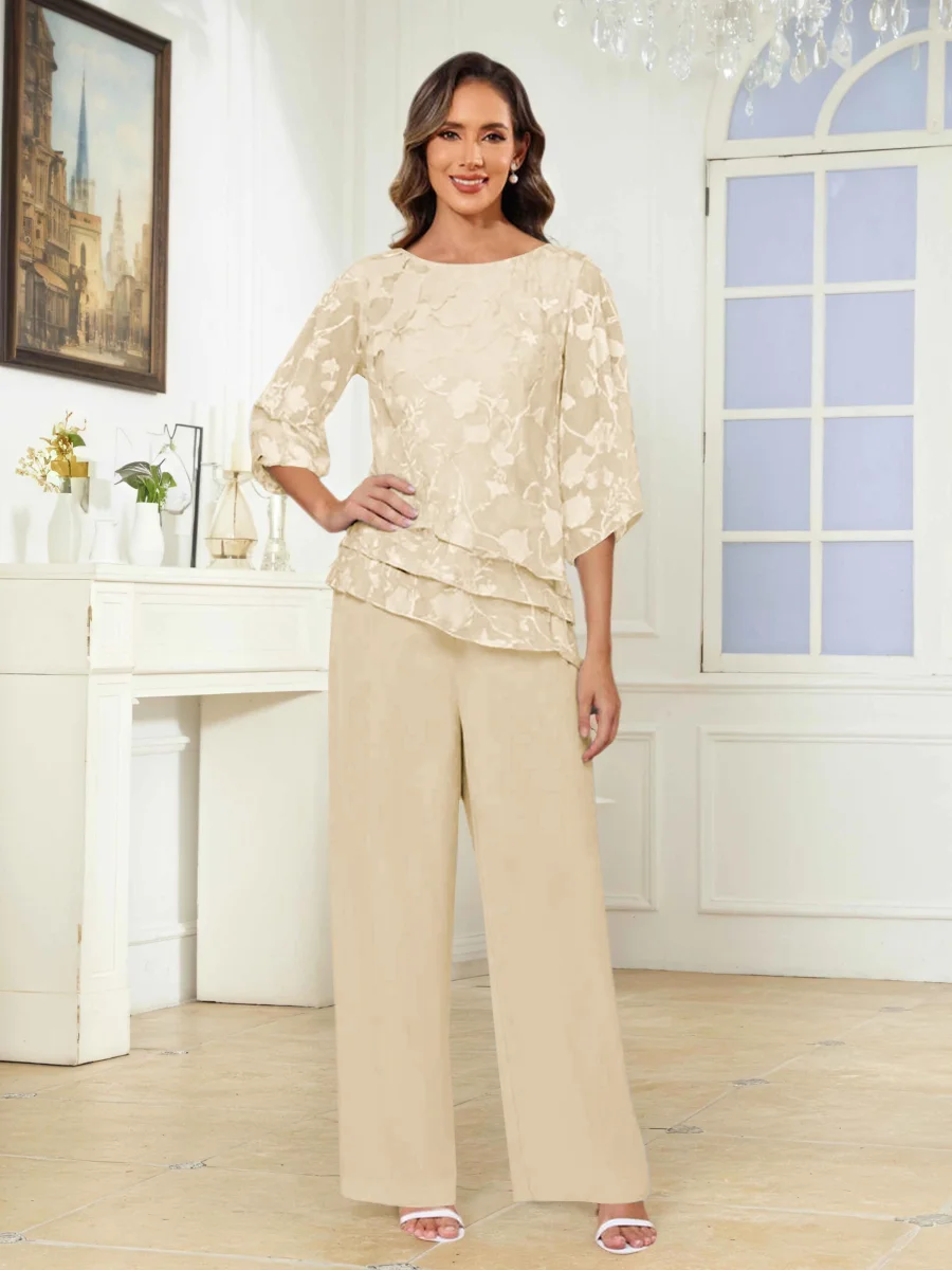 Tailleur-Pantalon Mère De La Mariée 2 Pièces À Col Rond Dentelle Ondine – Image 9