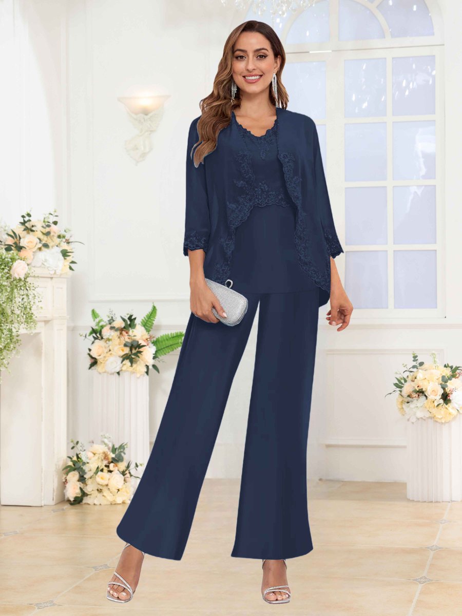 Tailleur-Pantalon Mère De La Mariée 3 Pièces En Mousseline À Appliqués Novalee – Image 7