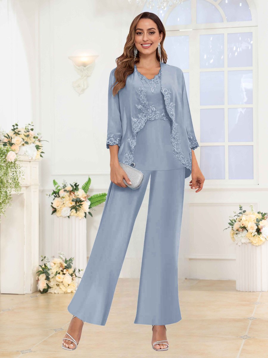 Tailleur-Pantalon Mère De La Mariée 3 Pièces En Mousseline À Appliqués Novalee – Image 3
