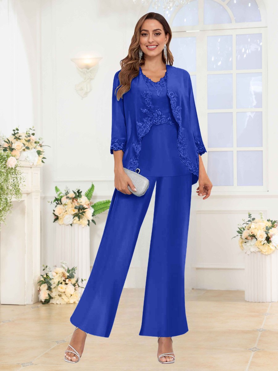 Tailleur-Pantalon Mère De La Mariée 3 Pièces En Mousseline À Appliqués Novalee – Image 8
