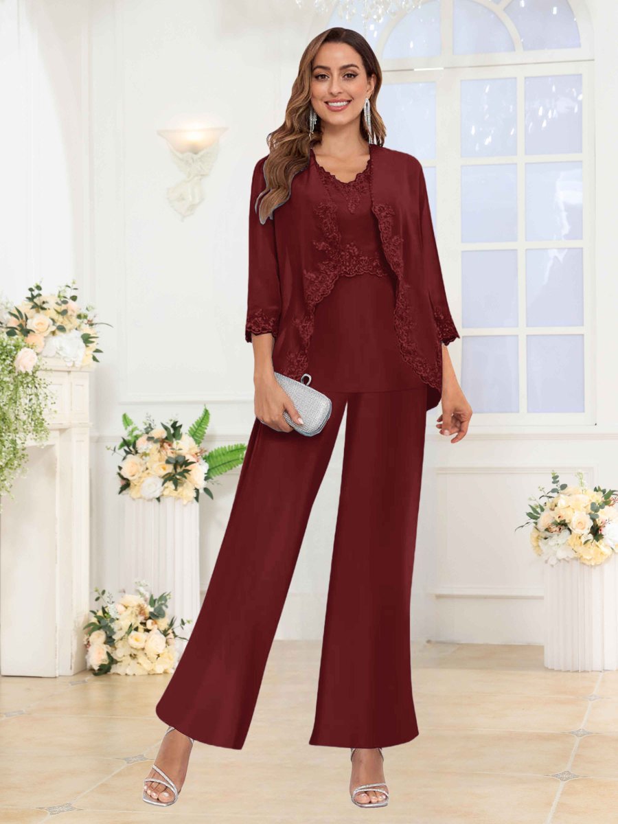 Tailleur-Pantalon Mère De La Mariée 3 Pièces En Mousseline À Appliqués Novalee – Image 9
