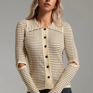 Striped cardigan with cut-out sleeves | Ligne Contemporaine