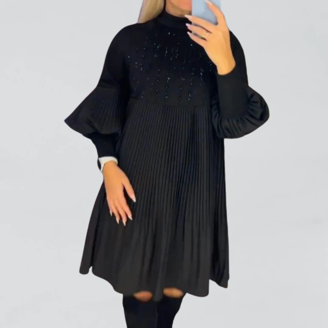 Robe Plissée Élégante | Manches Bouffantes et Détails Perlés – Image 6