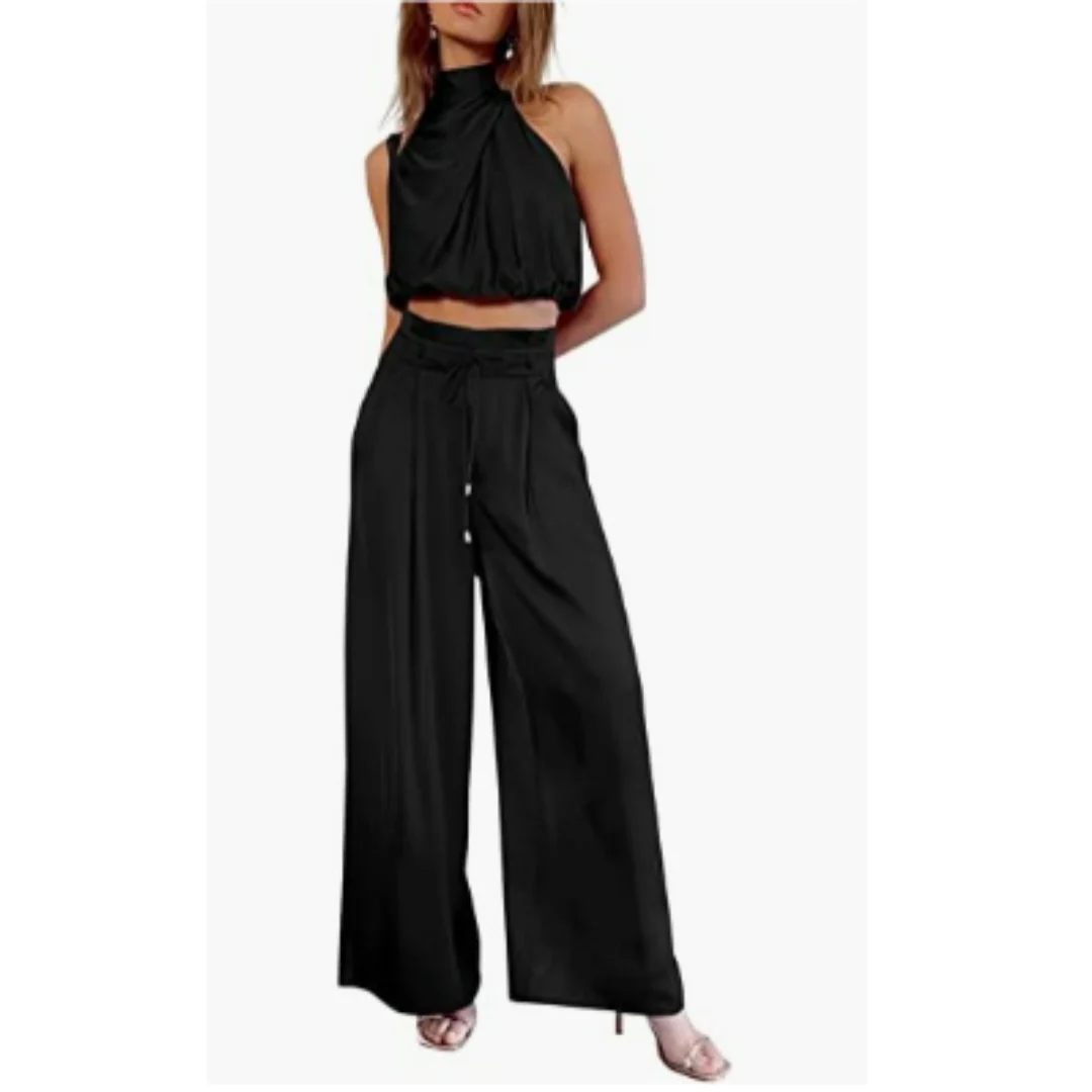 Elegant Women's Set | Viscose | Draped Top & High Waisted Pants – Image 5