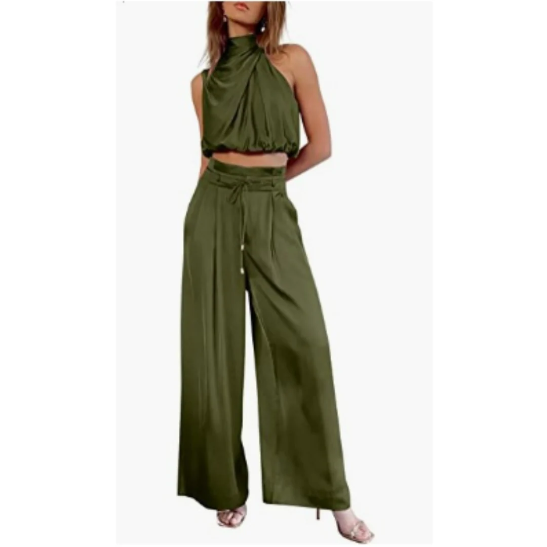 Elegant Women's Set | Viscose | Draped Top & High Waisted Pants – Image 9