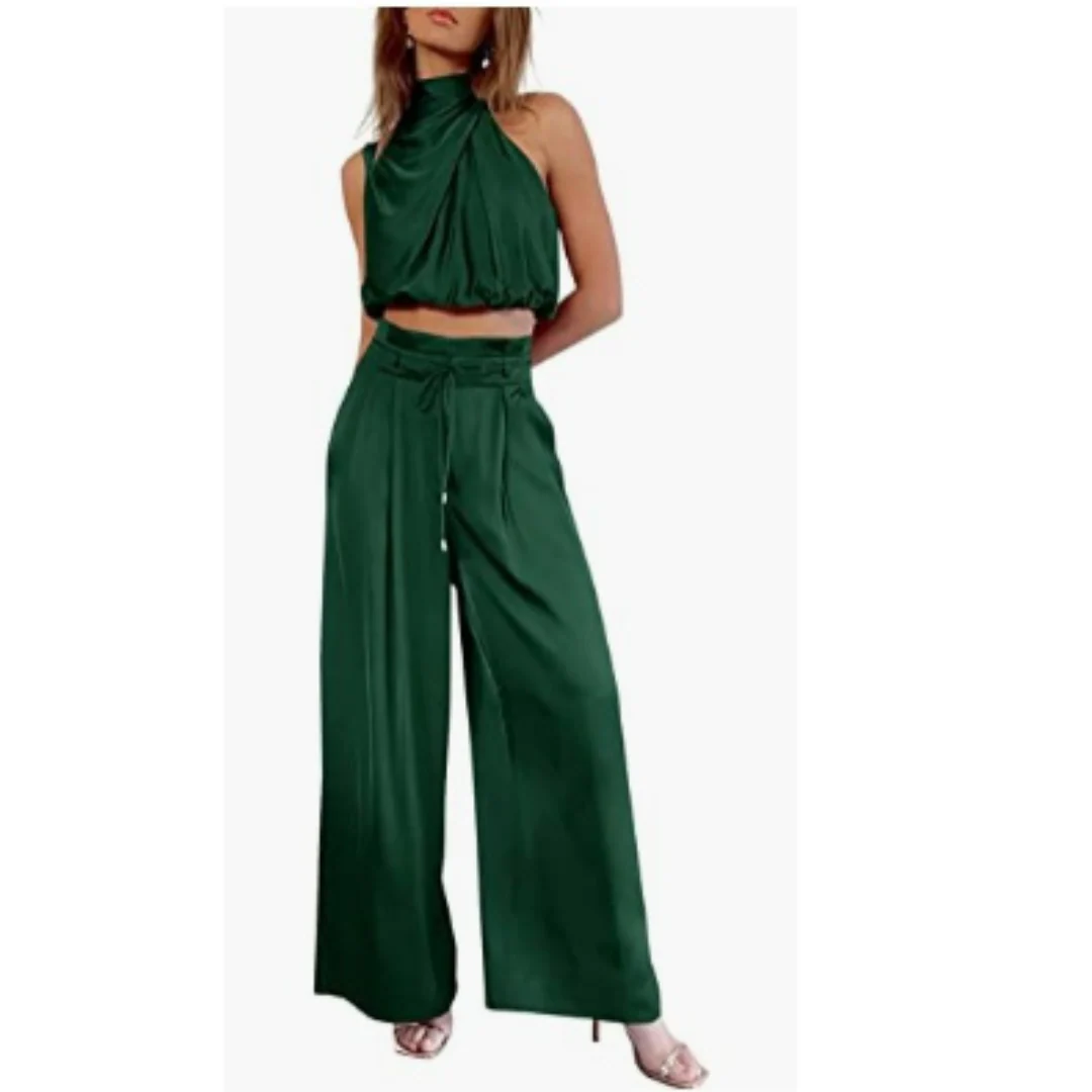 Elegant Women's Set | Viscose | Draped Top & High Waisted Pants – Image 8