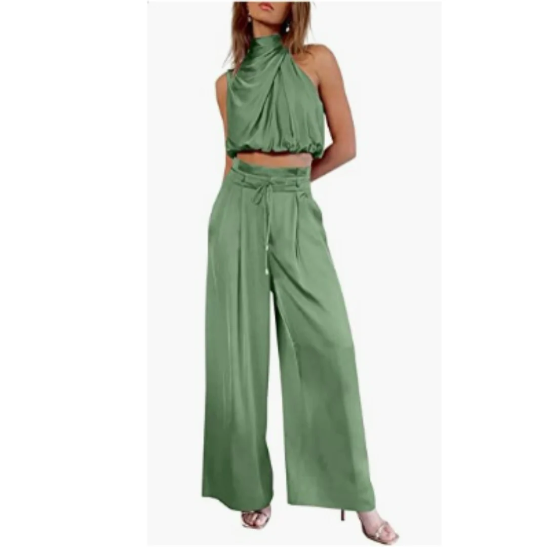 Elegant Women's Set | Viscose | Draped Top & High Waisted Pants – Image 7