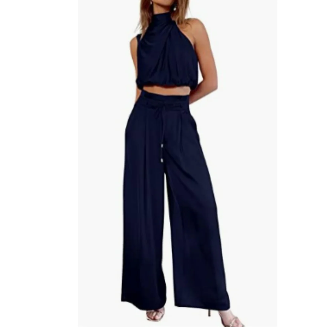Elegant Women's Set | Viscose | Draped Top & High Waisted Pants – Image 4