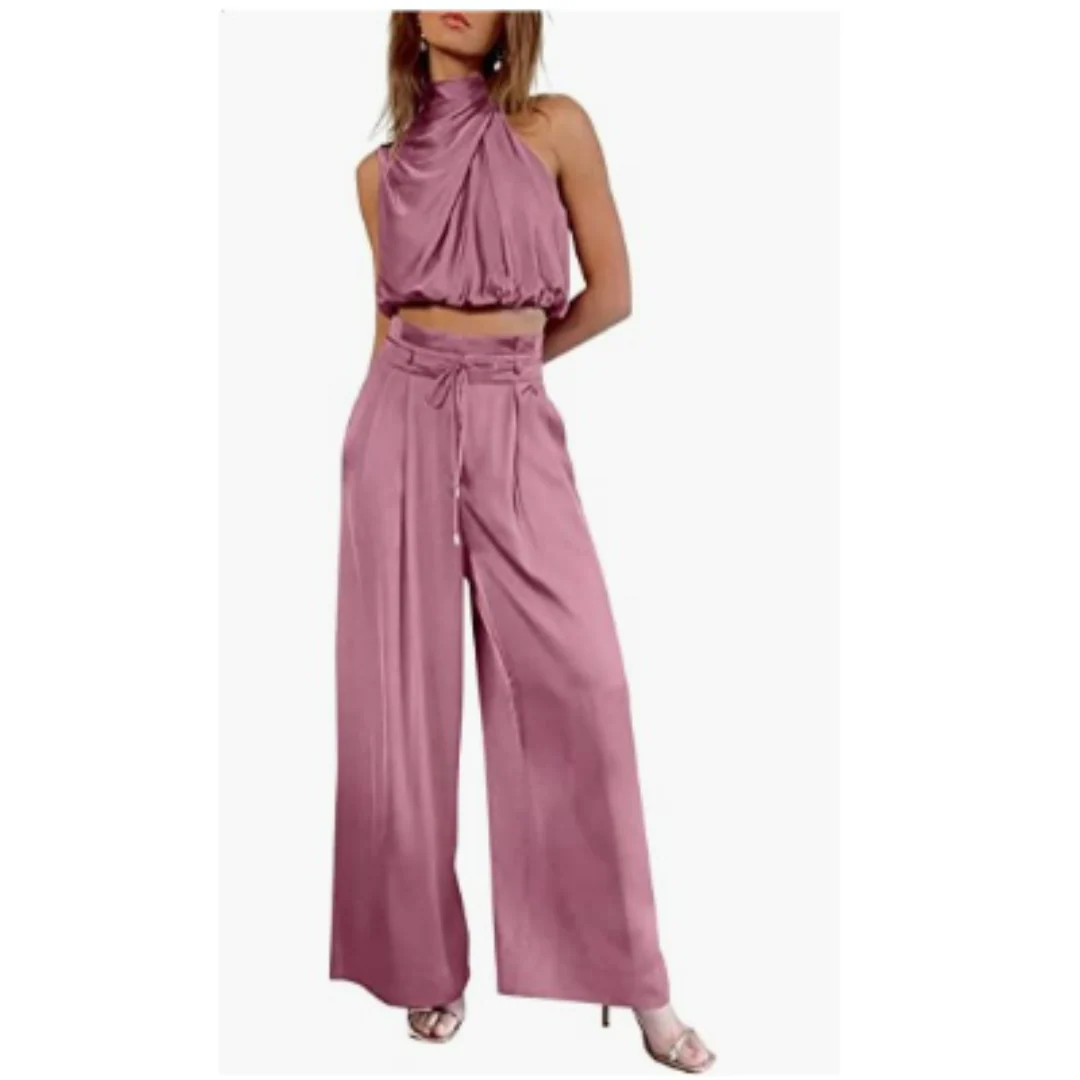 Elegant Women's Set | Viscose | Draped Top & High Waisted Pants – Image 6
