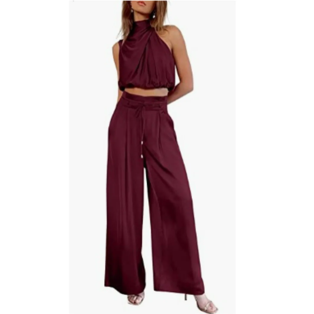 Elegant Women's Set | Viscose | Draped Top & High Waisted Pants – Image 3