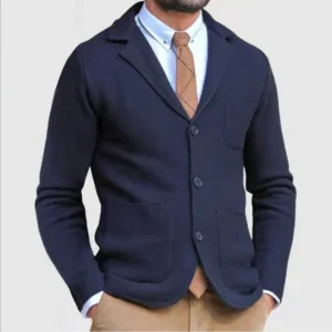 Blazer en Tricot Bleu Marine | Coupe Ajustée | Élégance Polyvalente
