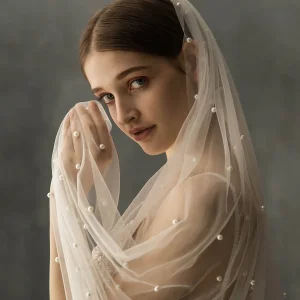 Voile De Chapelle Long Élégant À Une Couche Avec Perles