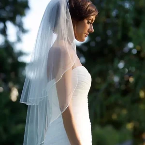 Voile De Mariée Aérien En Tulle À Deux Couches Bordure Crayon