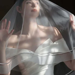 Voile De Mariée Blanc Élégant En Double Maille Extensible