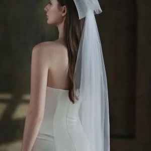 Voile De Mariée Blanc Avec Grand Nœud Féérique