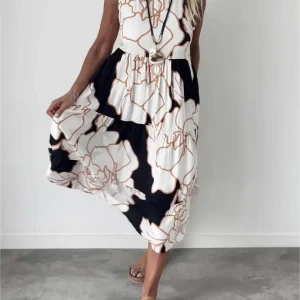 Sleeveless Abstract Print Maxi Dress | Light and Artistic Comfort