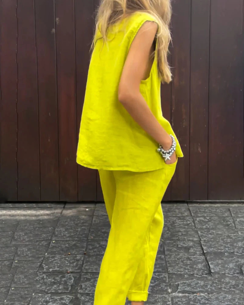 Ensemble Lin Femme | Jaune Citron | Léger, Ample et Estival – Image 5