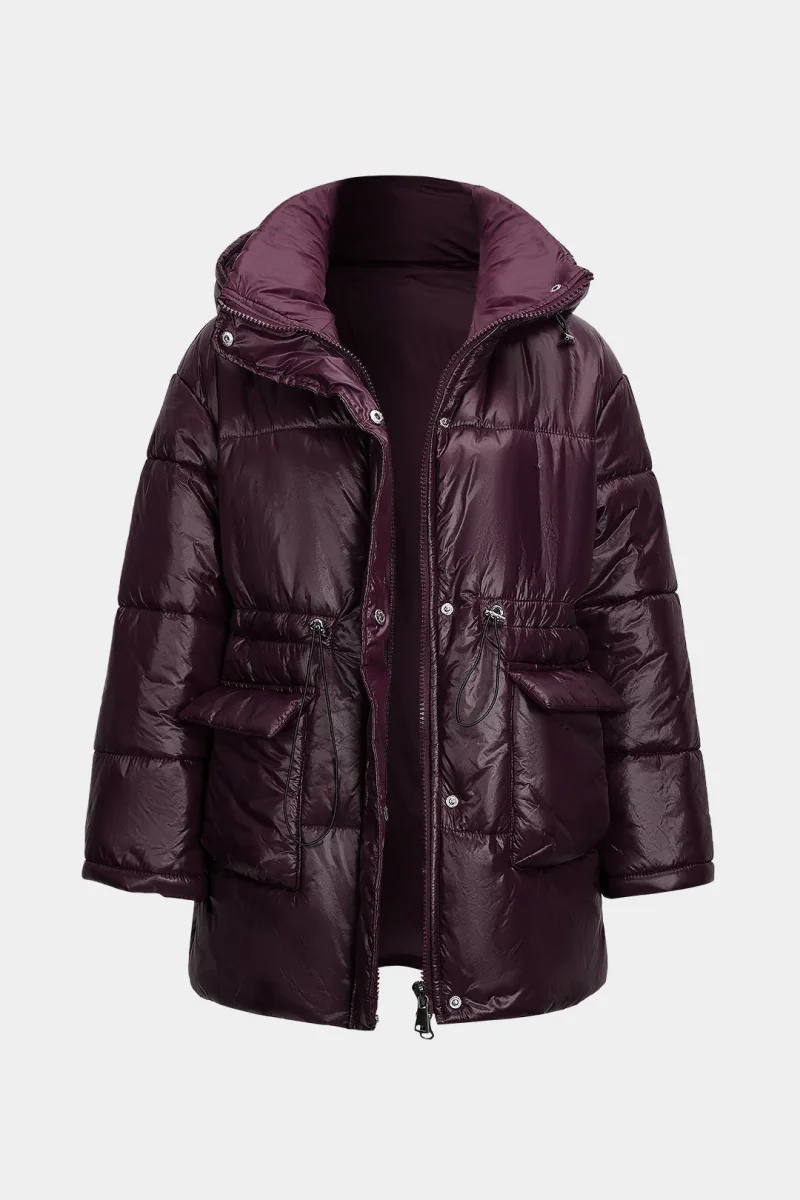 Long Shiny Down Jacket with Waist Cord | Urban Protection and Trendy Volume – Image 4