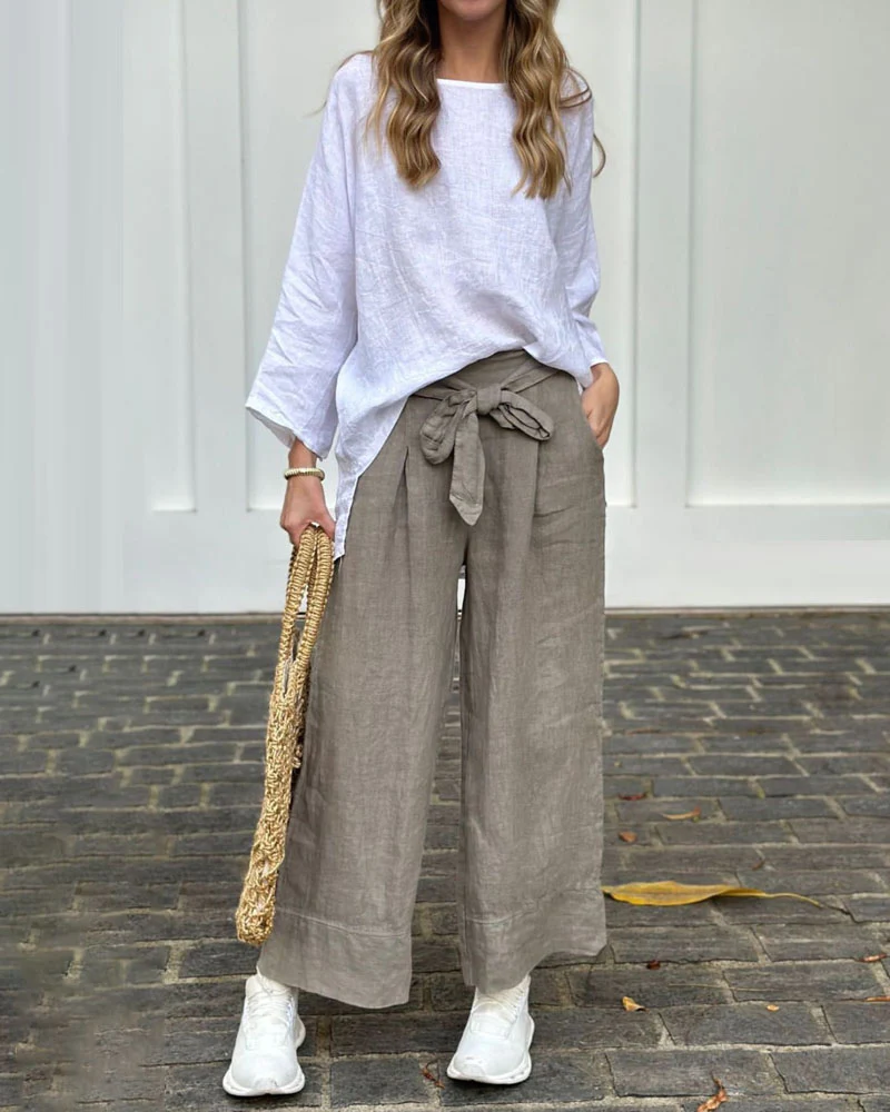 Ensemble Lin Décontracté | Haut Jaune & Pantalon Beige | Léger & Naturel – Image 5