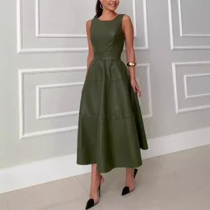 Green Midi Dress | Fit & Flare | Structured Elegance