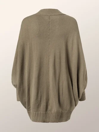 Ribbed Knit Poncho | Khaki | Fluid and Comfortable – Image 5