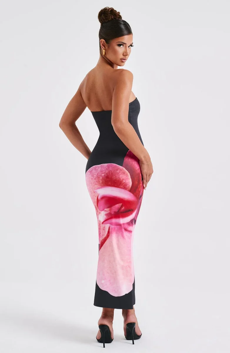 Robe Longue Bustier | Élégante & Audacieuse | Imprimé Floral – Image 3