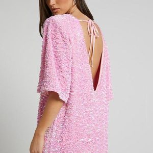 Robe Courte à Sequins | Rose | Glamour et Moderne