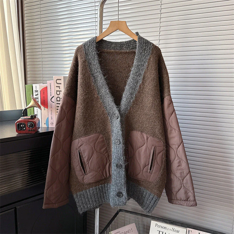 Oversized Patchwork Cardigan with Padded Sleeves | Confort Créatif et Esprit Urbain – Image 2