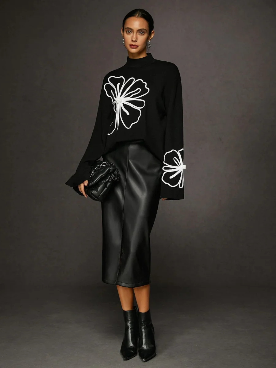 Graphic Floral Sweater | Black & White | Elegant and Contemporary – Image 4