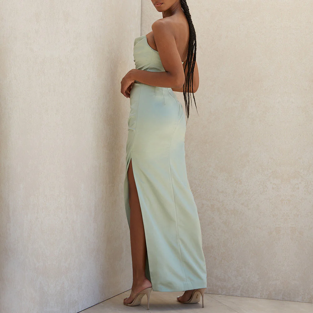 Draped Maxi Dress | Satin Elegance and Sculpted Silhouette – Image 4