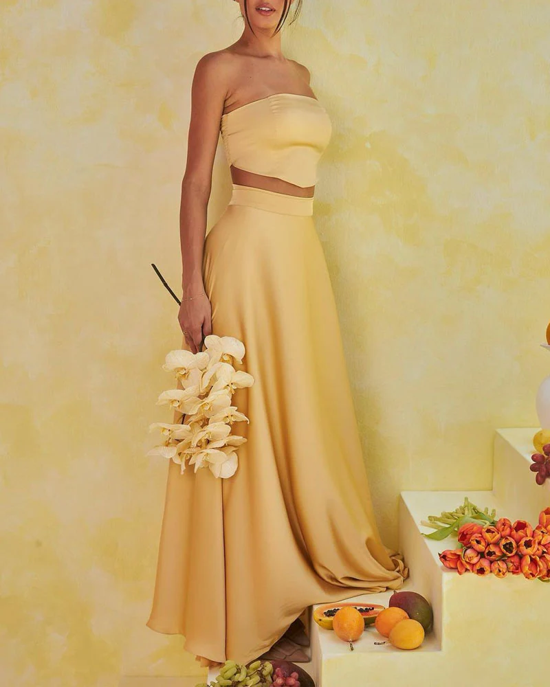 Set Satin Bustier & Long Skirt | Viscose | Elegant Radiance and Summer Fluidity