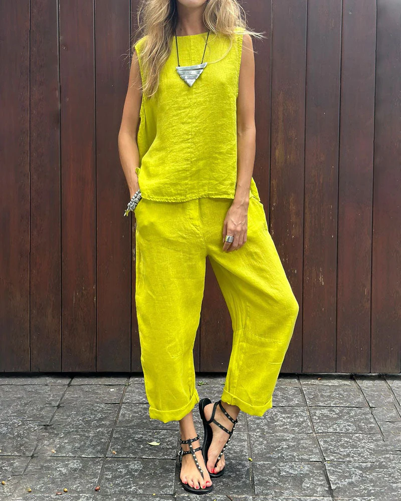 Ensemble Lin Femme | Jaune Citron | Léger, Ample et Estival – Image 2
