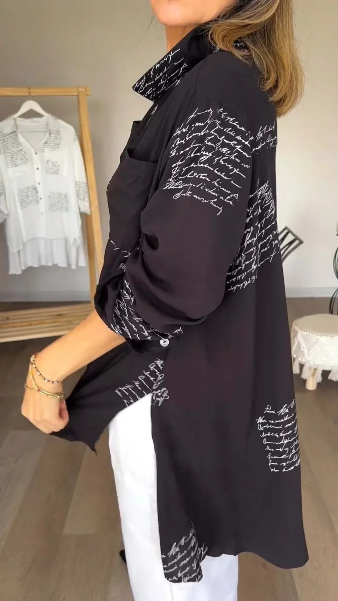 Chemise Femme | Imprimé Écriture | Fluide & Élégante – Image 3