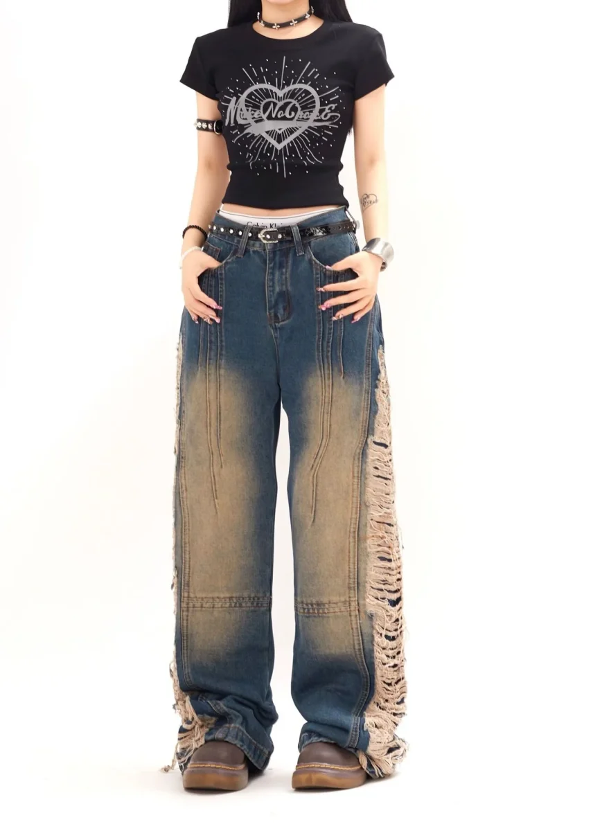Destroy Wide Jeans with Frayed Details | Grunge Attitude and Rebel Style – Image 6