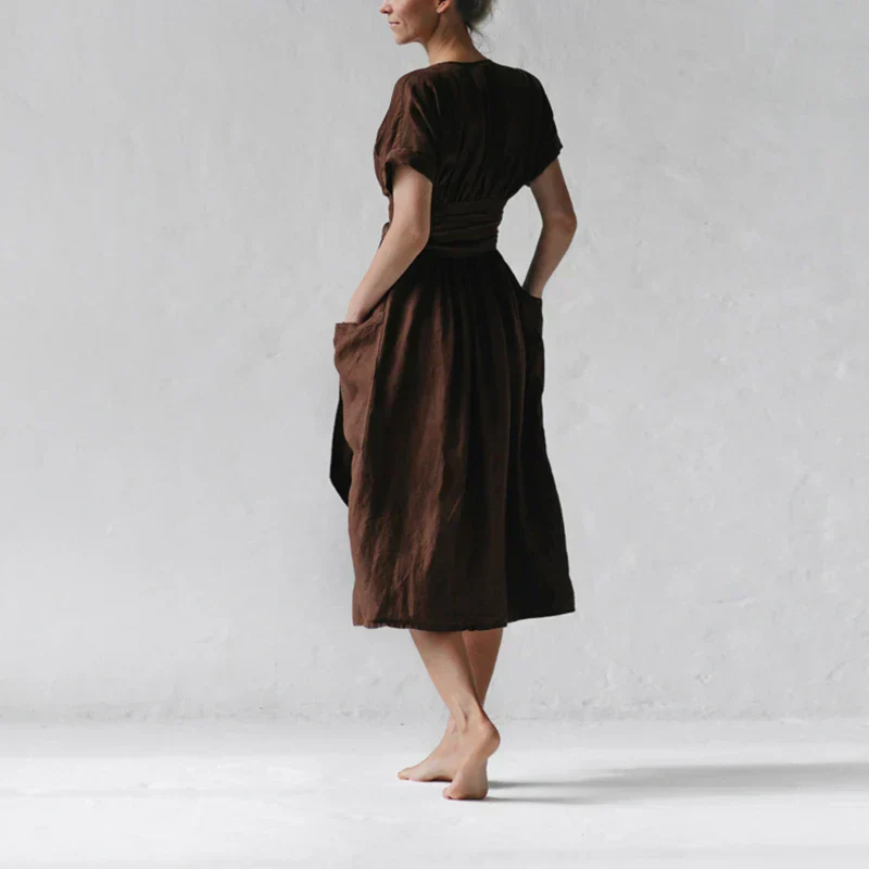 Robe Portefeuille en Lin | Manches Courtes | Élégance Décontractée – Image 7