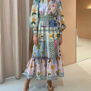 Robe Midi Patchwork | Colorée & Bohème | Taille Smockée