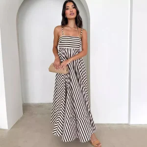 Long Dress with Fine Stripes and Straps | Casual Chic
