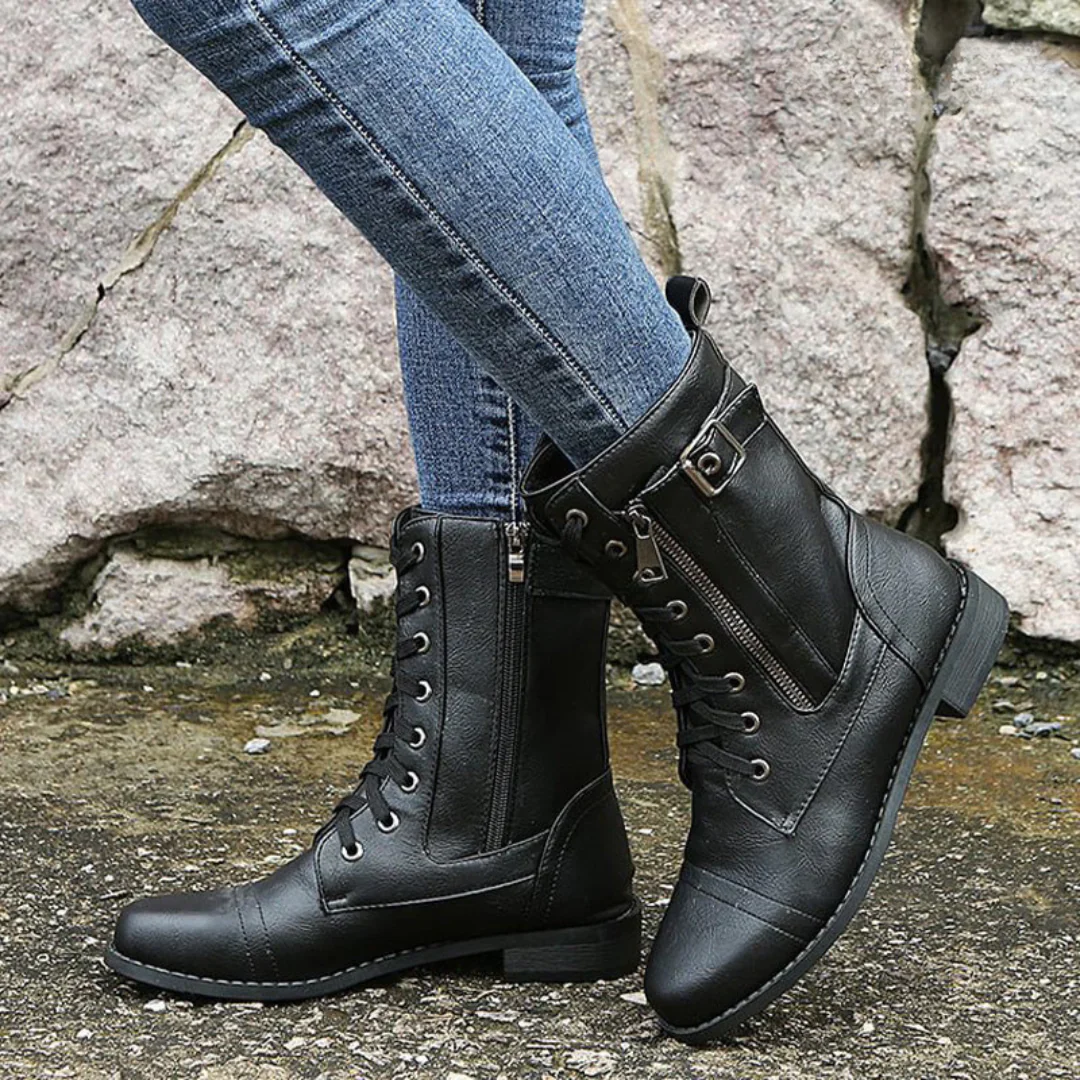 Combat boots with laces and zipper | Urban style and rugged comfort – Image 3